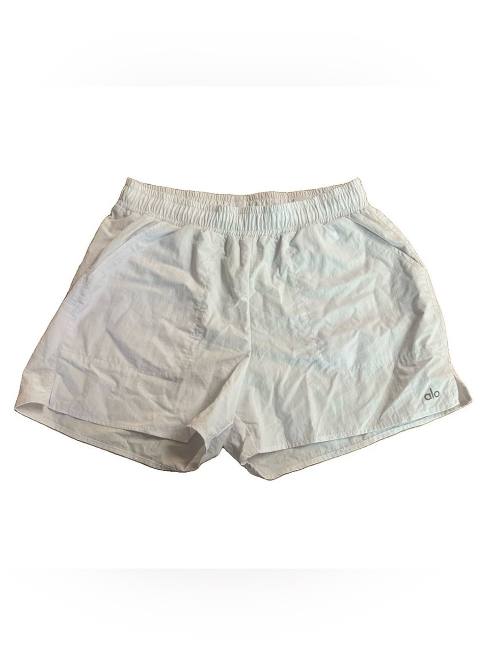 ALO Yoga Alumni White Shorts 3" Inseam Pockets Drawstring Women's Sz Medium